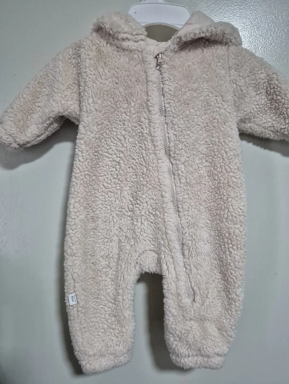 Cozy Cream Plush Hooded Baby One-Piece Footie